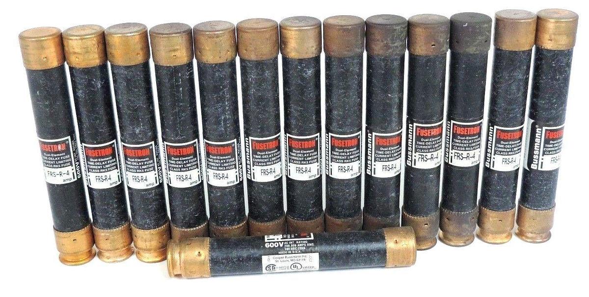 Used LOT OF 14 BUSSMANN FRS-R-4 DUAL ELEMENT TIME DELAY CLASS RK5 FUSES FRSR4