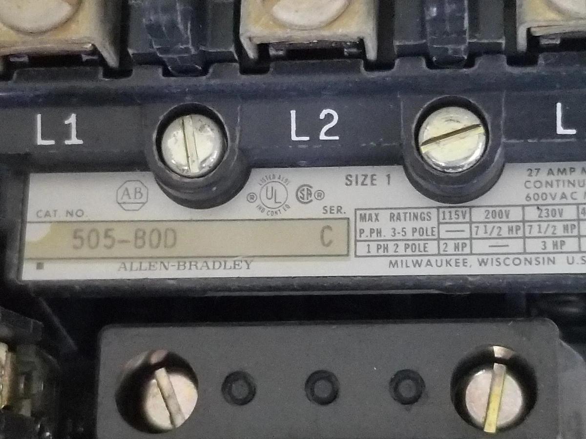 Used NIB ALLEN BRADLEY 505-BAD SER. C REVERSING STARTER SIZE 1, 505BAD, 120V