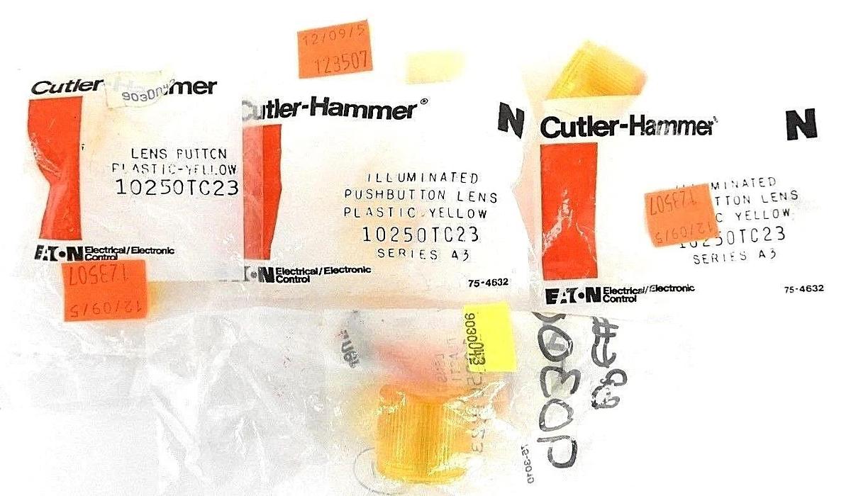 Used LOT OF 4 NEW CUTLER HAMMER 10250TC23 LENS BUTTON PLASTIC YELLOW