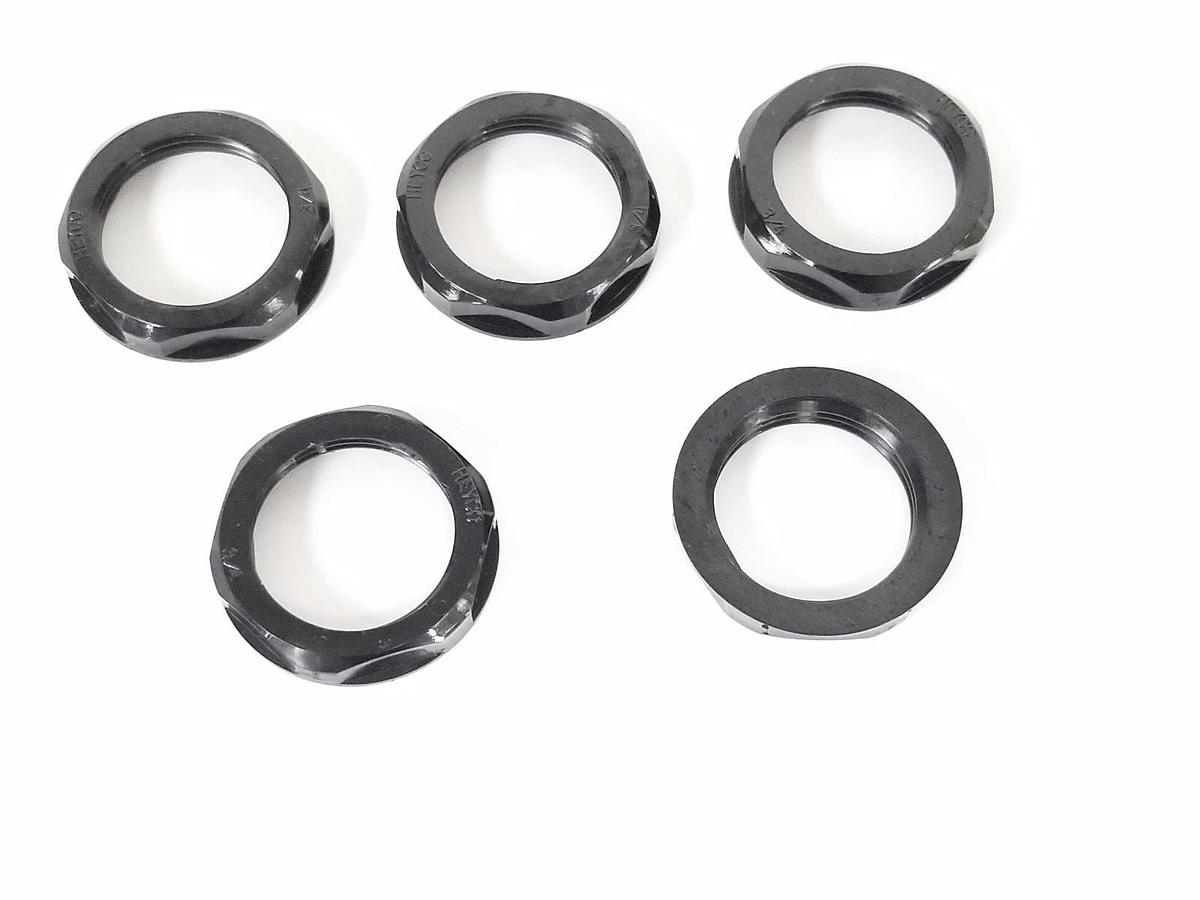 LOT OF 5 NEW HEYCO 3020-3802 LOCKNUTS 3/4'' BLACK