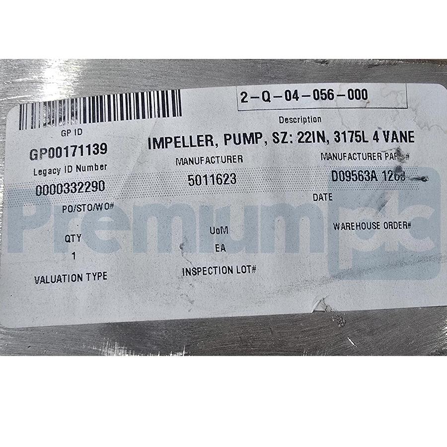ITT Goulds Pumps D09563A-1203 Pump Impeller 22" 4 Vane 3175-L 12X14-22 316SS