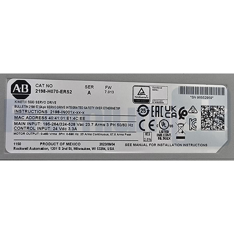 ALLEN BRADLEY 2198-H070-ERS2 /A Kinetix 5500 SERVO DRIVE F/W 7.013 MFD 2023 NSMP 885630903361
