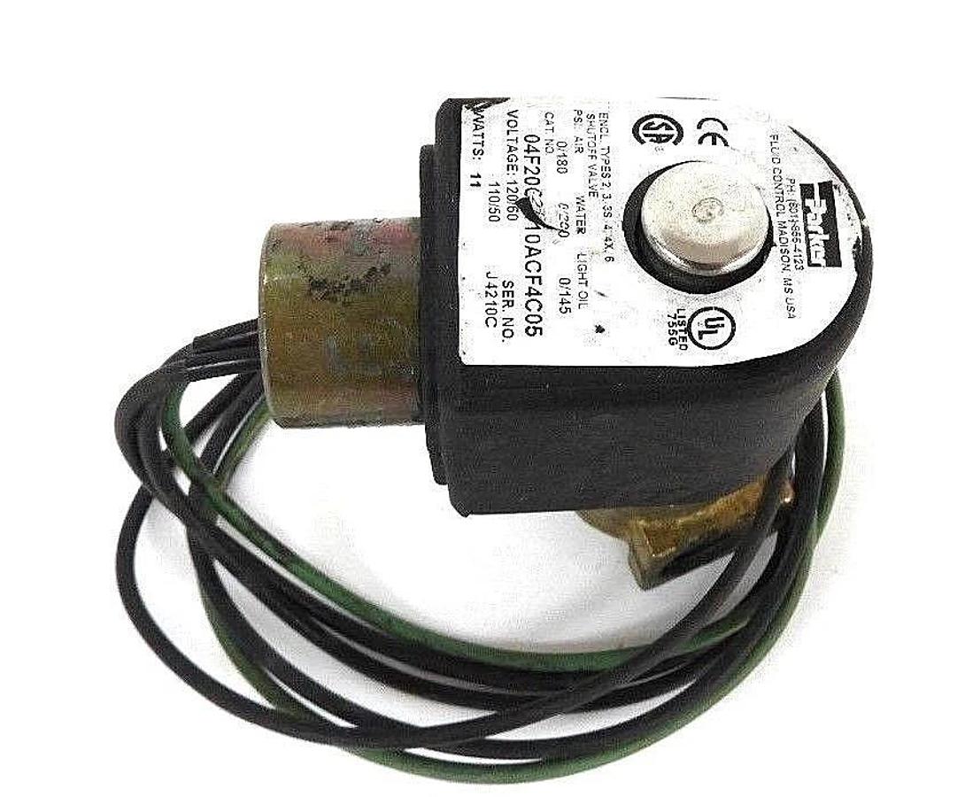 Used PARKER 04F20C2110ACF4C05 SOLENOID VALVE 120/60 - 110/50, 11 WATTS, SER. J4210C