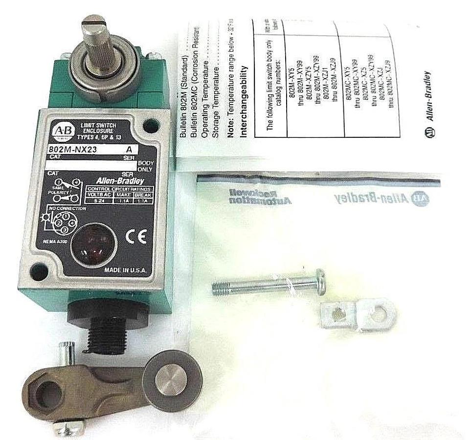 Used LOT OF 2 NIB ALLEN BRADLEY 802M-NX23 PRE-WIRED LIMIT SWITCHES 802MNX23, SER. A