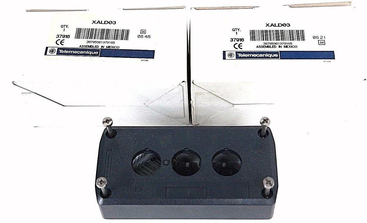 Used LOT OF 2 NIB TELEMECANIQUE XALD03 PUSHBUTTON ENCLOSURES 600VAC, 10AMP