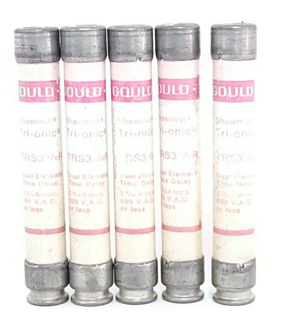 Used LOT OF 5 GOULD SHAWMUT TRS3 2/10R TRI-ONIC DUAL-ELEMENT FUSES 600V 3 2/10A