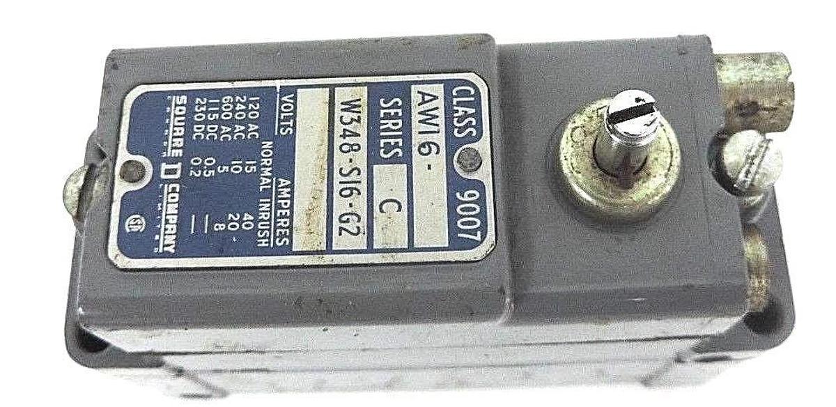 Used SQUARE D 9007-AW16 LIMIT SWITCH SER. C, W348-SI6-G2, 9007AW16