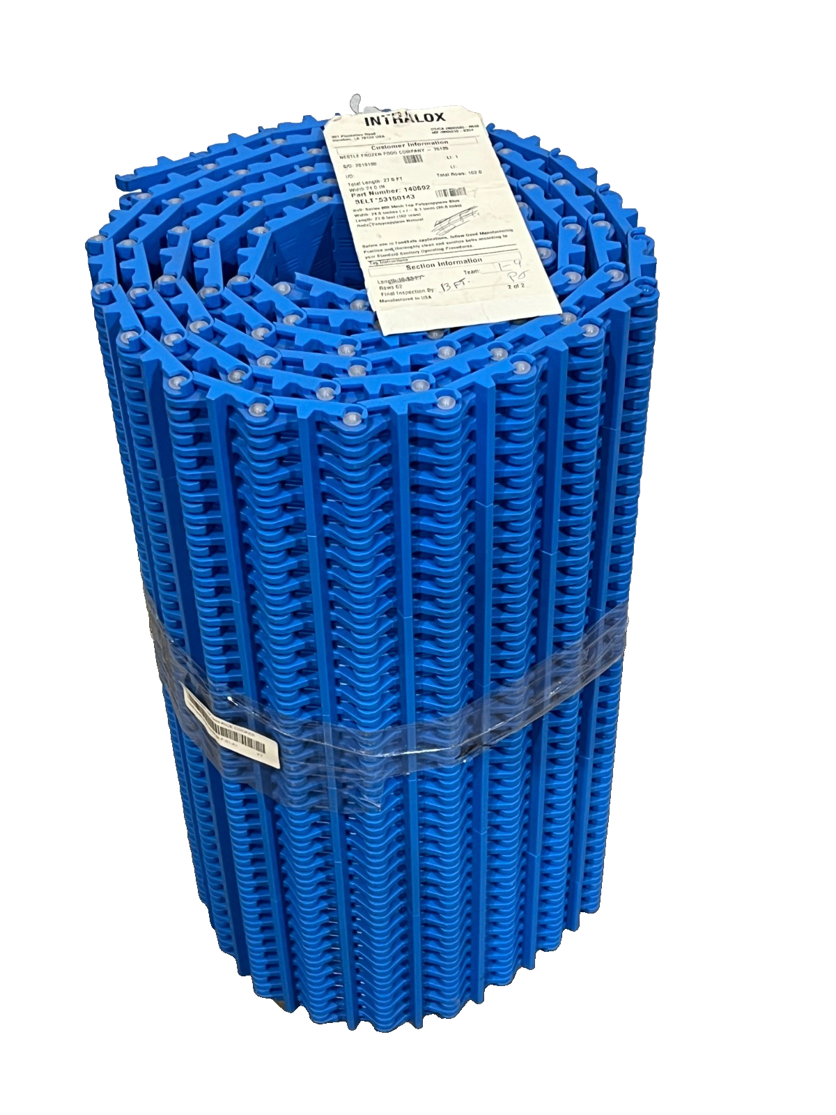 Used INTRALOX 140692 / 57544813 800 SER. MESH TOP BLUE BELT W=24'' L=27' 36 LINKS