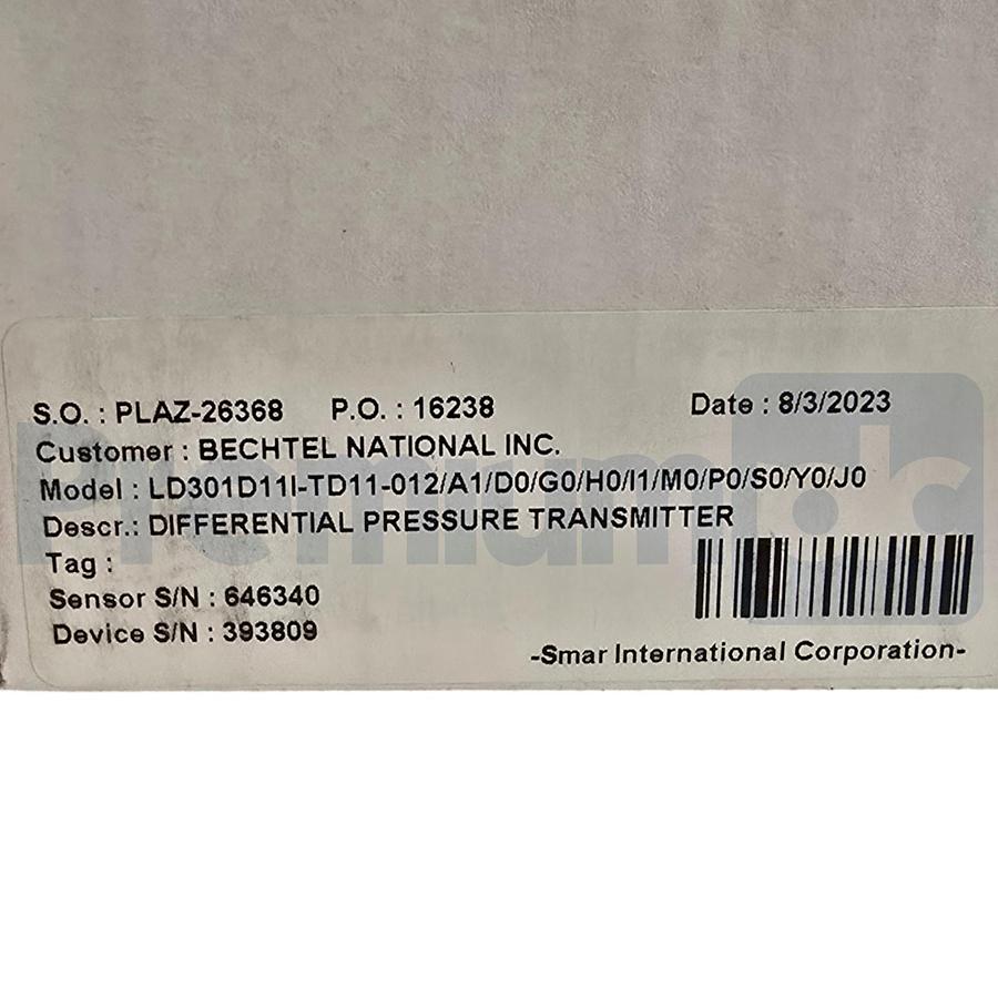 Used SMAR LD301 HART SMART DIFFERENTIAL PRESSURE TRANSMITTER LD301-D11I-TD11-012 NSMP