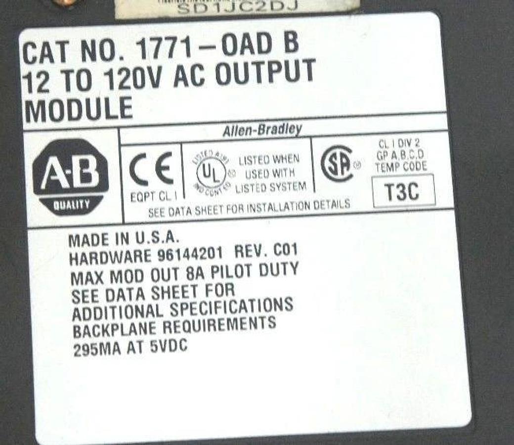 Used ALLEN BRADLEY 1771-OAD SER. B OUTPUT MODULE 12 TO 120V AC 1771-OAD/B