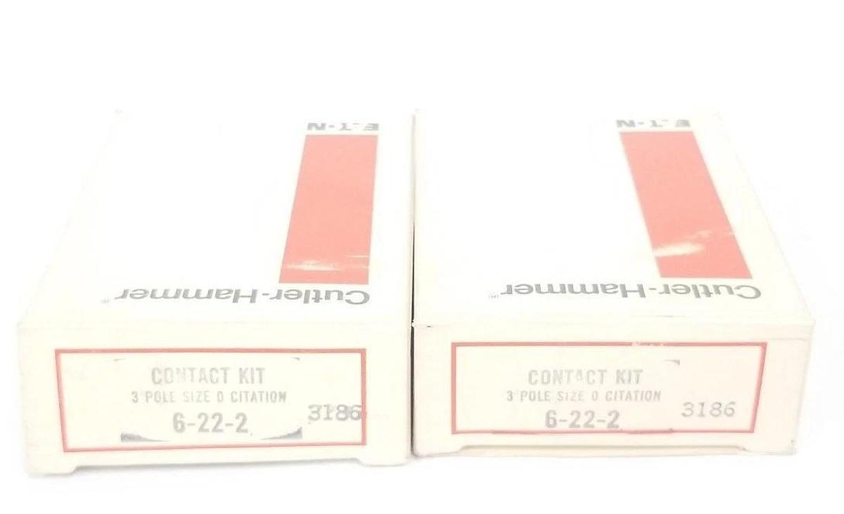 Used LOT OF 2 NIB EATON CUTLER-HAMMER 6-22-2 CONTACT KITS 3-POLE, SIZE 0, 6222