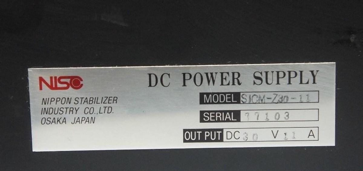 Used NISC NIPPON STABLILIZER SICM-Z30-11 DC POWER SUPPLY 30VDC, 11A, SICMZ3011