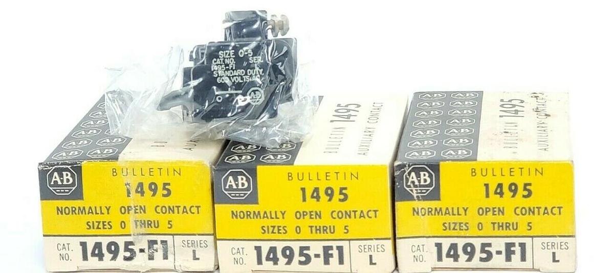 Used LOT OF 3 NIB ALLEN BRADLEY 1495-F1 SER. L, SIZE 0-5 CONTACTS, 1495F1