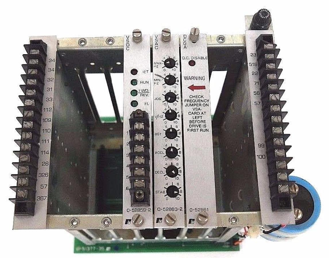 Used RELIANCE ELECTRIC 608804005R, 5 SLOT CHASSIS RACK ASSEMBLY W/ VSDC, VSAC, DCGA