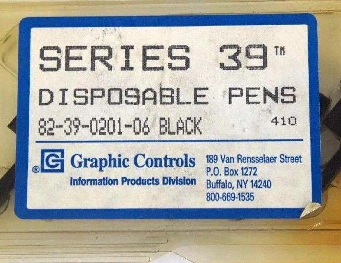 Used PACK OF 6 NEW GRAPHIC CONTROLS 82-39-0201-06 BLACK DISPOSABLE PENS SERIES 39