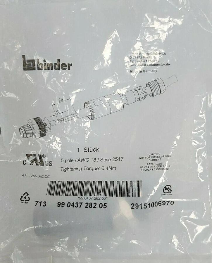 Used LOT OF 3 NEW BINDER 713-99-0437-282-05 CABLE CONNECTORS STYLE 2517