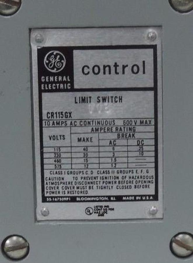 Used NIB GENERAL ELECTRIC CR115GX113 LIMIT SWITCH 10AMP 600V MAX CR115-GX113