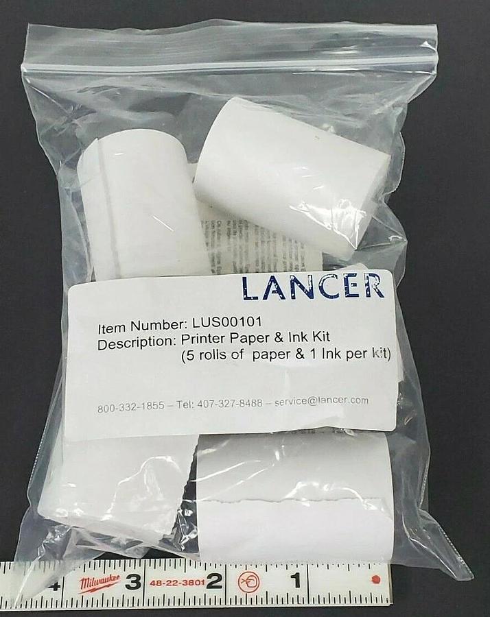Used NEW LANCER LUS00101 PRINTER PAPER & INK KIT (5 ROLLS OF PAPER & 1 INK PER KIT)