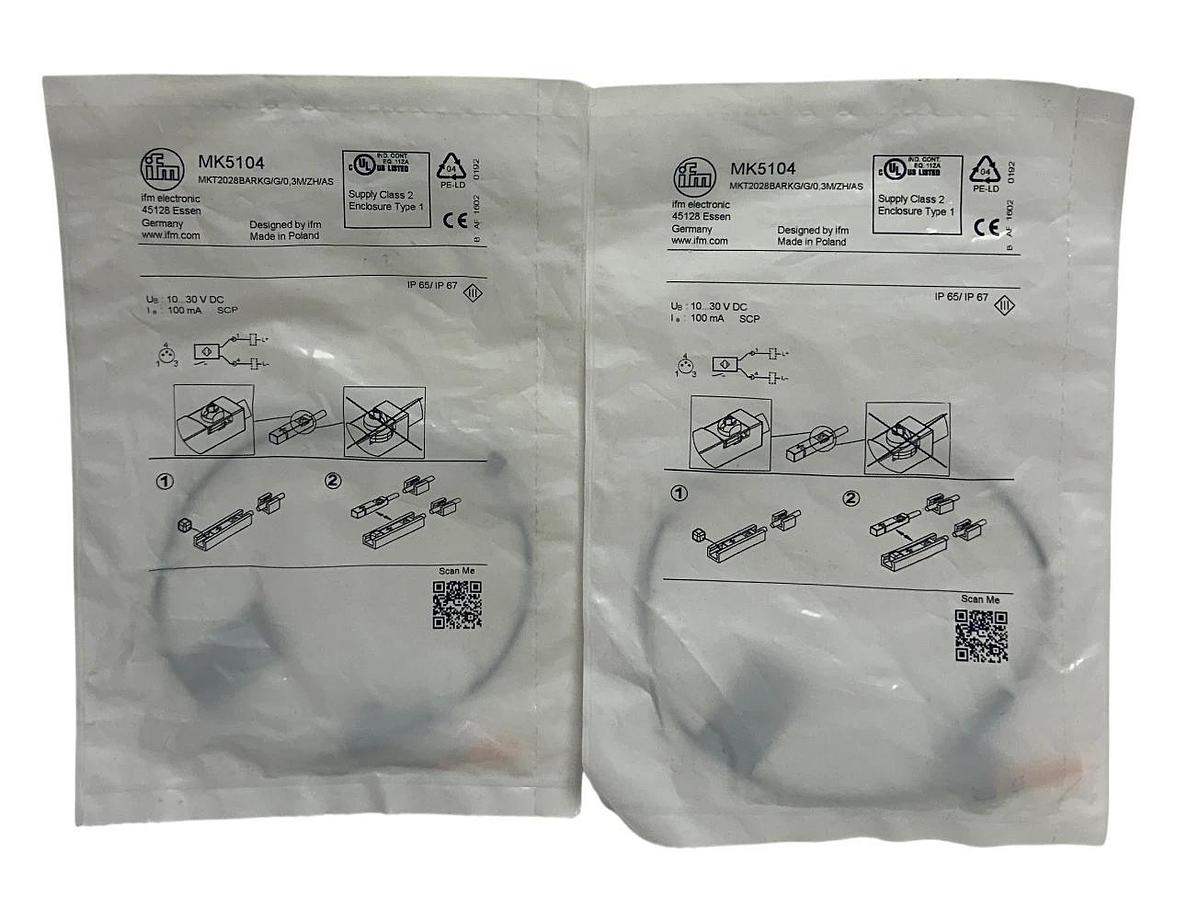 Used 2 IFM MKT2028BARKG/G/0,3M/ZH/AS / MK5104 CYLINDER SENSORS 10-30VDC 100mA NSFS