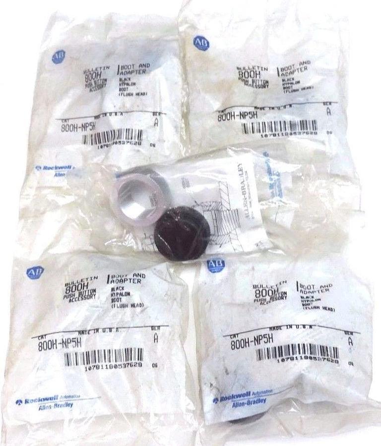 Used LOT OF 5 NEW ALLEN BRADLEY 800H-NP5H BOOTS AND ADAPTERS 800HNP5H, SER. A, BLACK