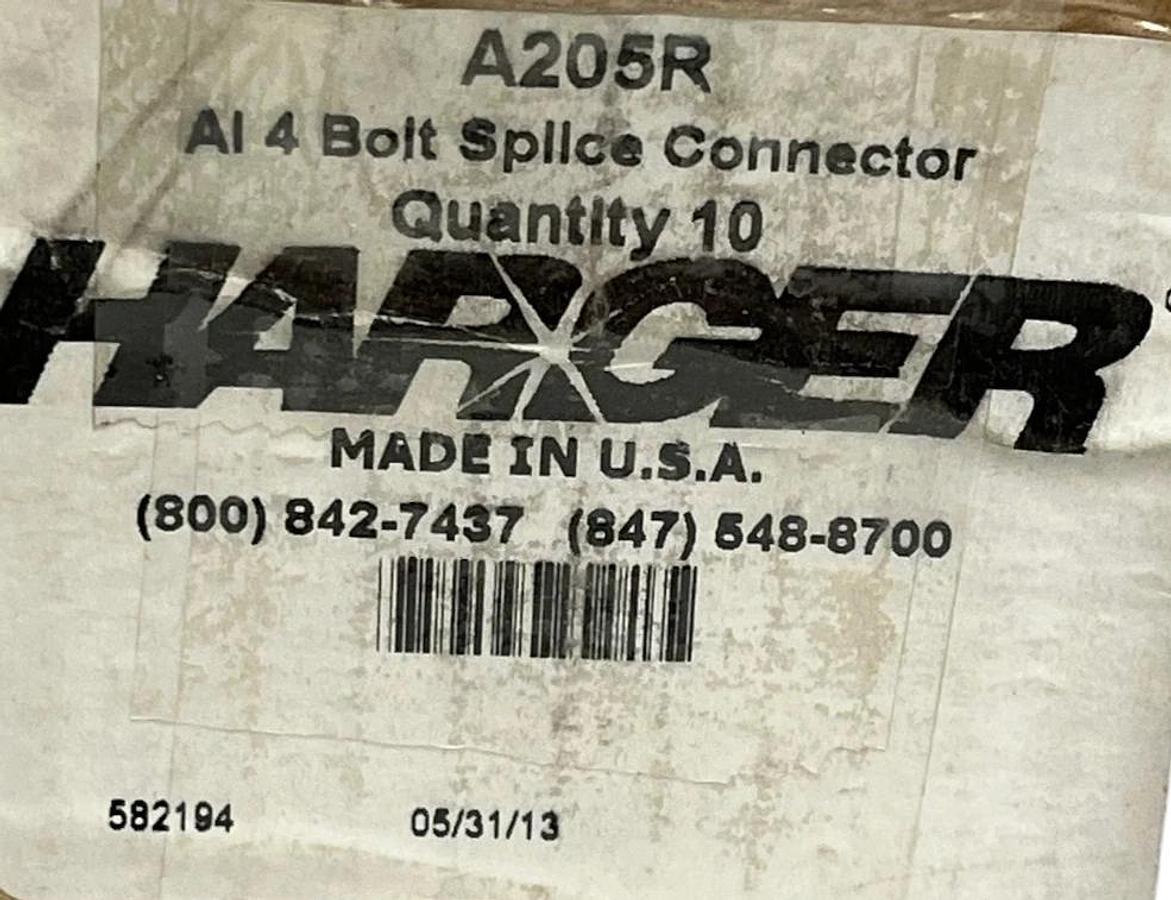 Harger A205R Aluminum 4-Bolt Splice Connector Lot of 10 , New Surplus
