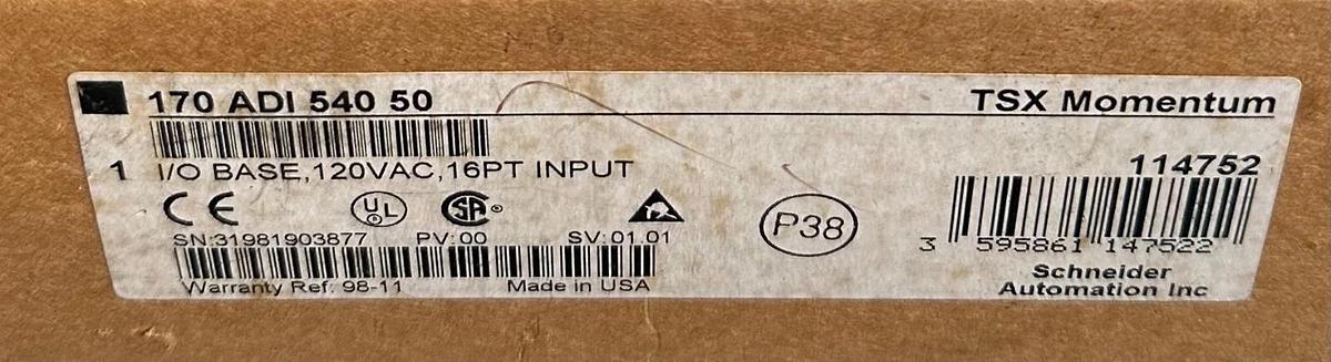 NEW SCHNEIDER MODICON 170-ADI-540-50 / 170ADI54050 TSX Momentum I/O BASE 16-PT