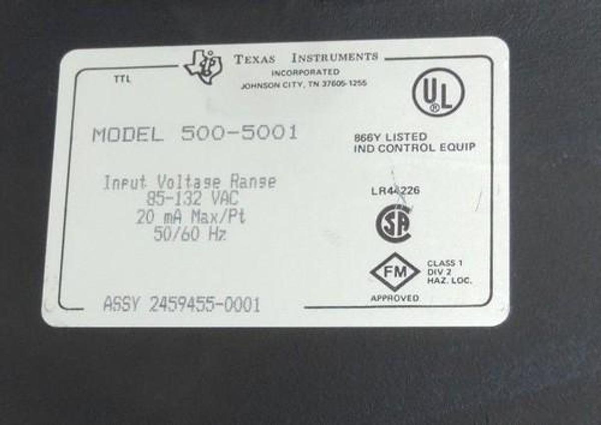 Used LOT OF 2 TEXAS INSTRUMENTS 500-5001 INPUT MODULES 85-132 VAC 50/60 HZ 5005001