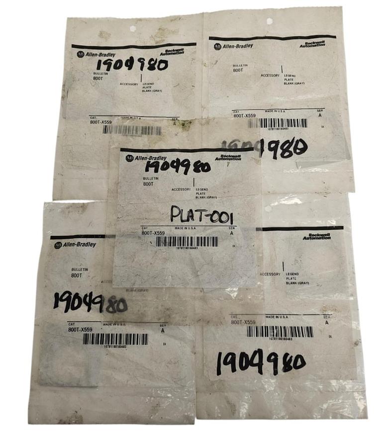 LOT OF 5 NEW ALLEN BRADLEY 800T-X559 SER. A LEGEND FLATES BLANK (GRAY)