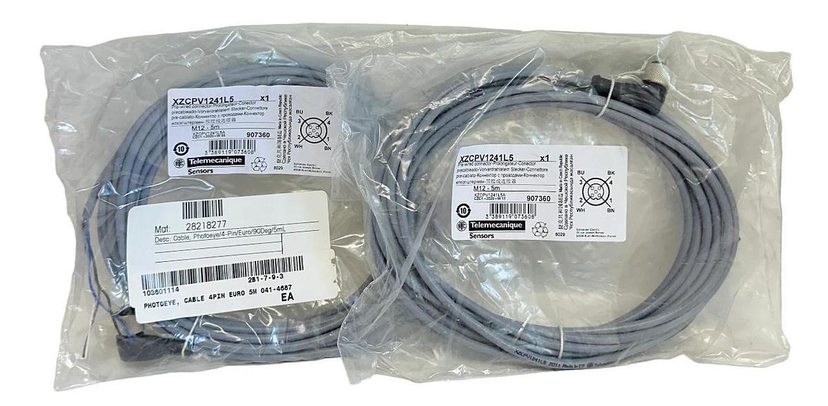 Used 2 NEW TELEMECANIQUE XZCPV1241L5 PRE-WIRED SENSOR CONNECTOR CORDSETS M12 5M NSMP