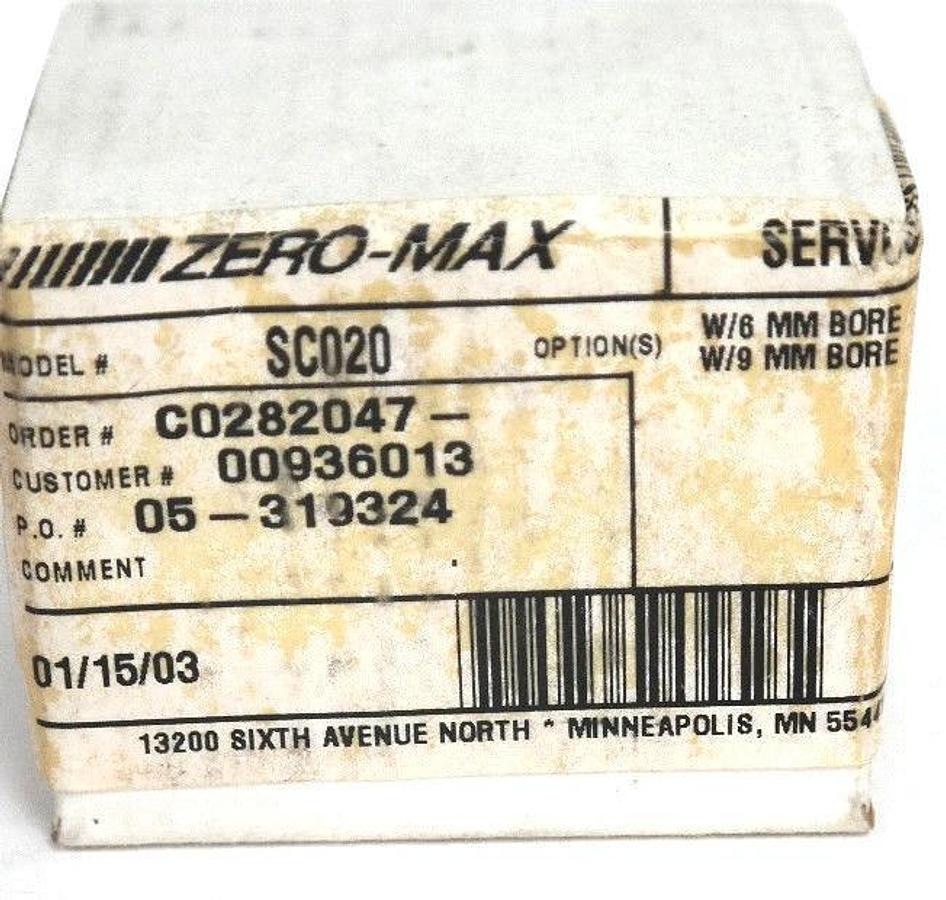 Used NIB ZERO-MAX SC020 6MM X 9MM COUPLING 803148