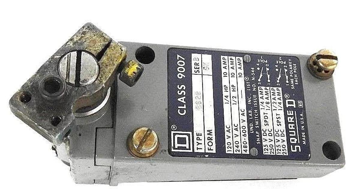 Used SQUARE D 9007-B62B LIMIT SWITCH SER. B, FORM: GK W/ OPERATING HEAD