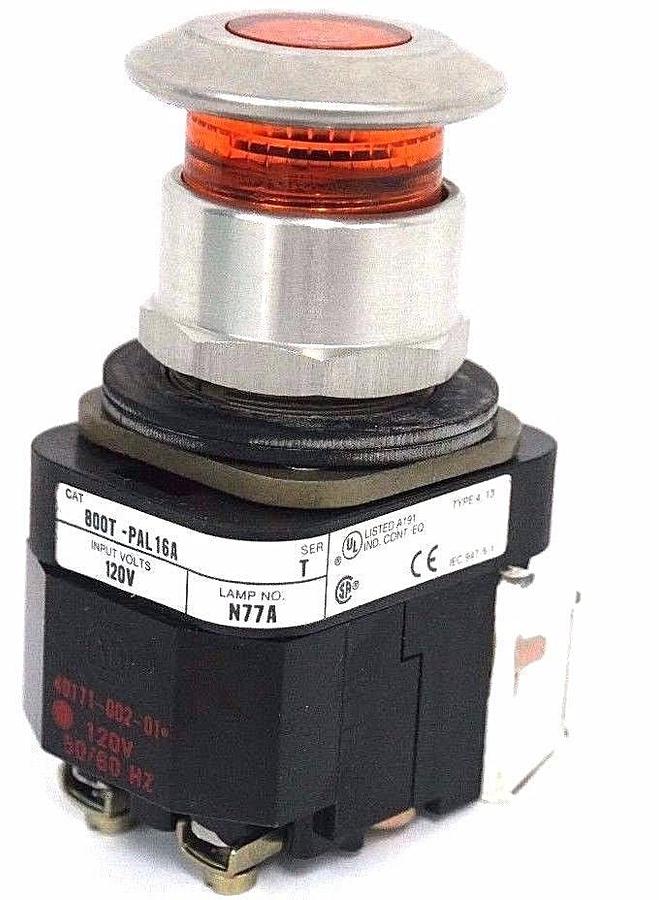 Used ALLEN BRADLEY 800T-PAL16A PUSHBUTTON 800TPAL16A SER. T 120V, 800T-XA1 SER. E