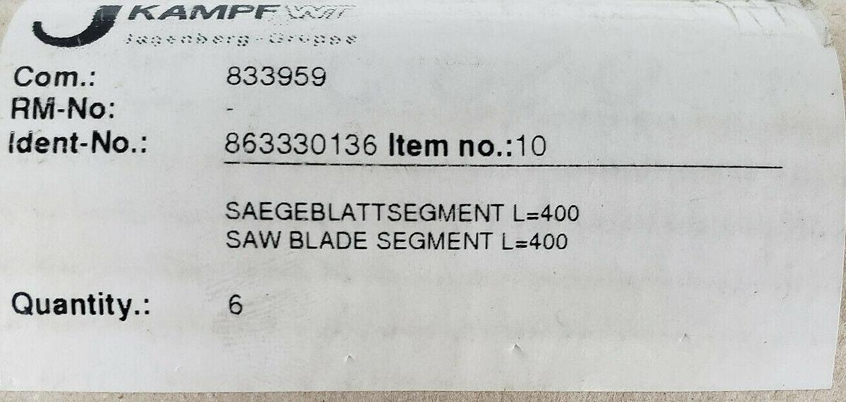 Used LOT OF 6 NEW KAMPF MACHINERY 863330136 SLITTER SAW BLADE SEGMENTS L=400MM