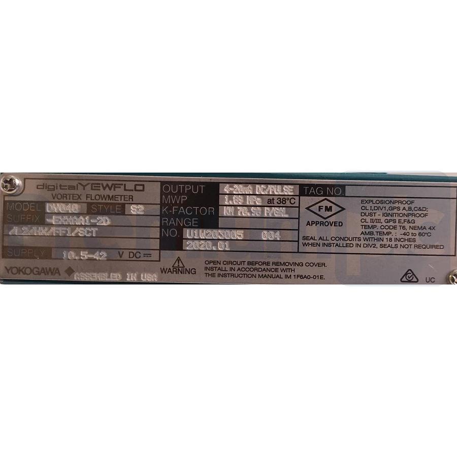 YOKOGAWA DY040 S2 digitalYEWFLOW VORTEX FLOW METER DY040-EXXAA1-2D/L2/HX/FF1/SCT