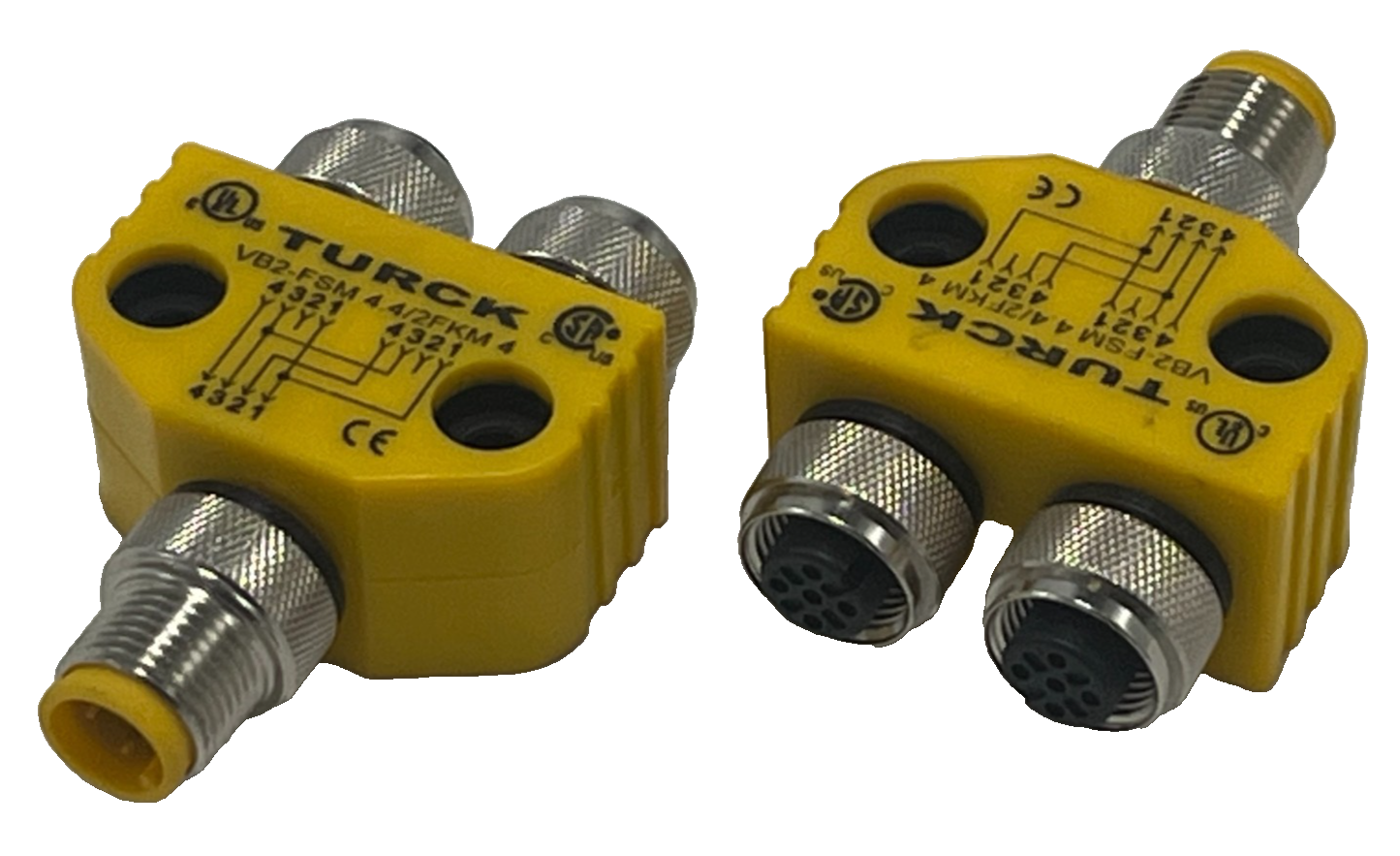 Used 2 Turck VB2-FSM4.4/2FKM4 M12 Y-Splitter 4-Pin Male to (2x) 4-Pin Female IP68 New