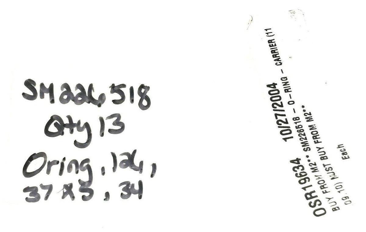 LOT OF 2 NEW GENERIC SM226518 O-RINGS, 126.37 X 5.34 MM