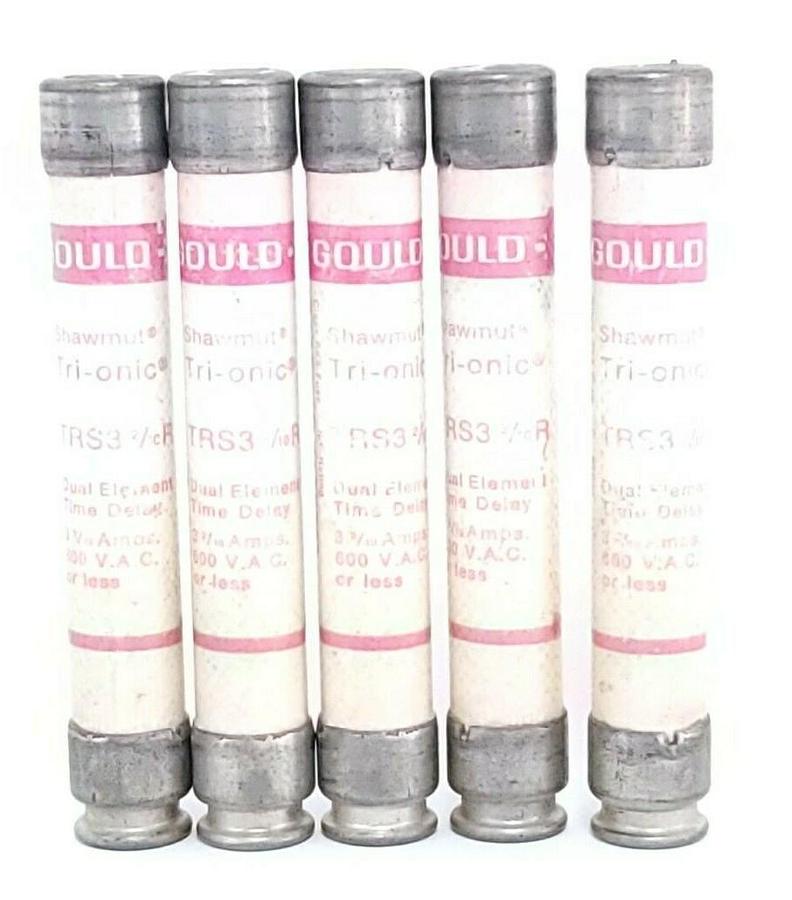 Used LOT OF 5 GOULD SHAWMUT TRS3 2/10R TRI-ONIC DUAL-ELEMENT FUSES 600V 3 2/10A