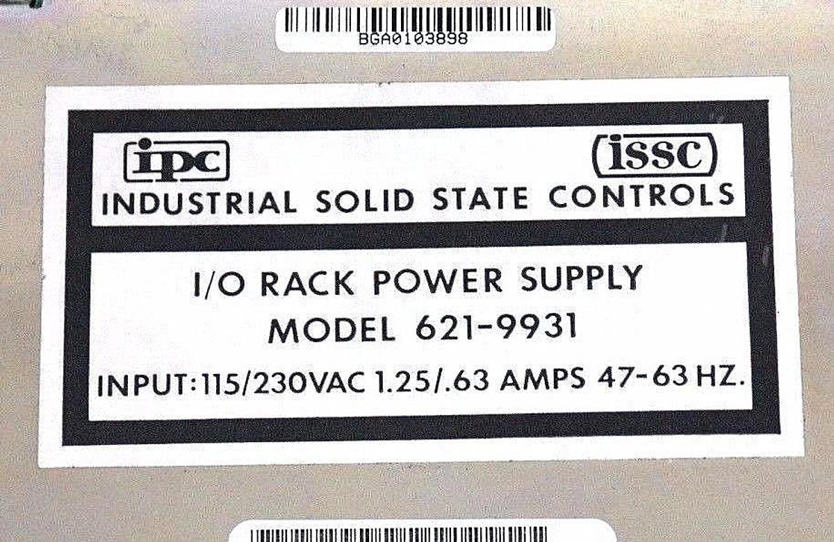 Used REPAIRED IPC ISSC 621-9931 I/O RACK POWER SUPPLY 115/230VAC 1.25/.63 AMP 47-63HZ