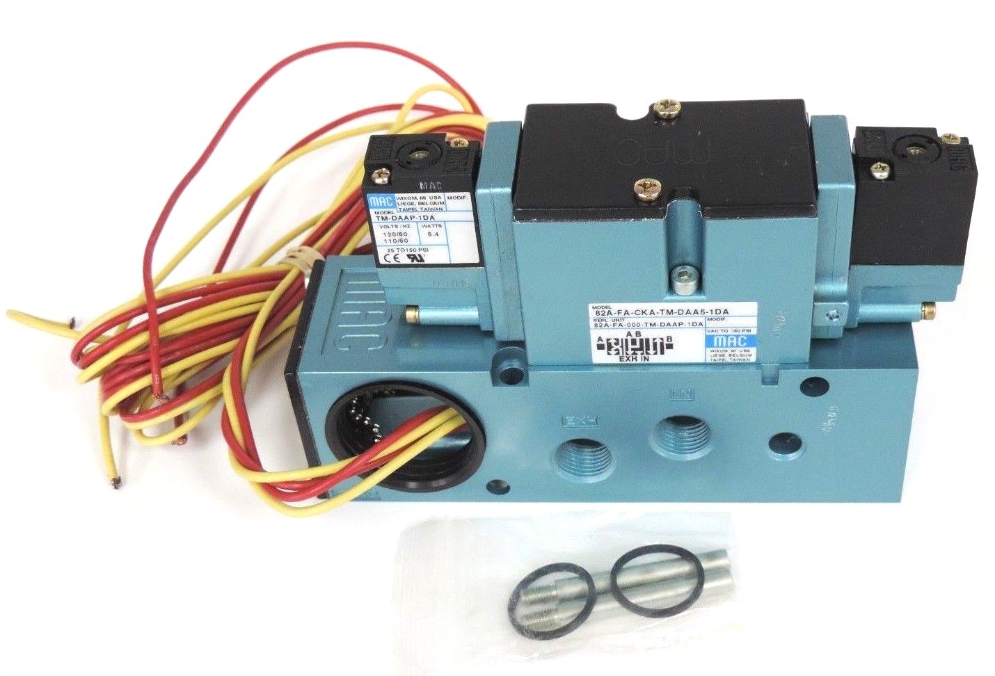 Used NEW MAC 82A-FA-CKA-TM-DAA5-1DA VALVE W/ TM-DAAP-1DA SOLENOIDS 6.4 WATTS