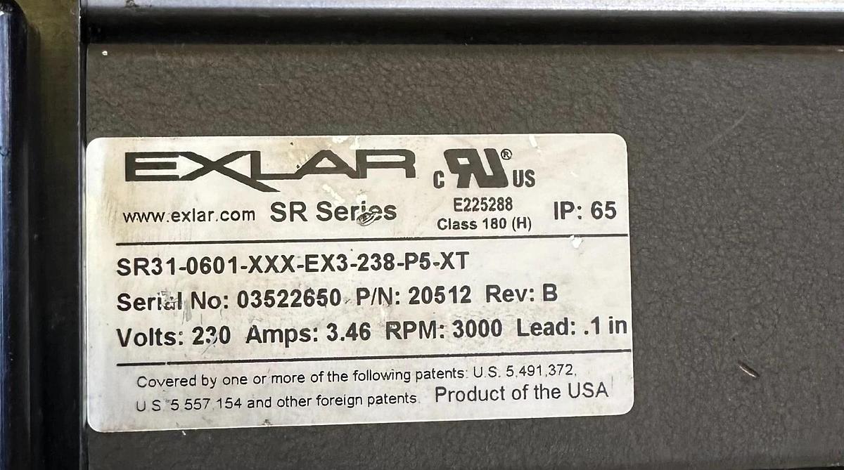 Used EXLAR SR31-0601-XXX-EX3-238-P5-XT SR SERIES 20512 REV. B SERVO ACTUATOR W/ CABLE