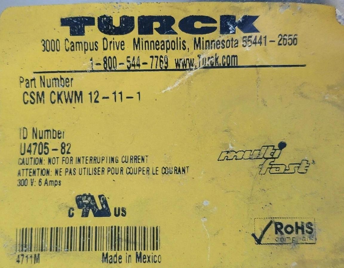 Used LOT OF 4 NEW TURCK CSWM CKM 12-11-1 MULTIFAST MOLDED CORDSETS ID NO. U4707-64