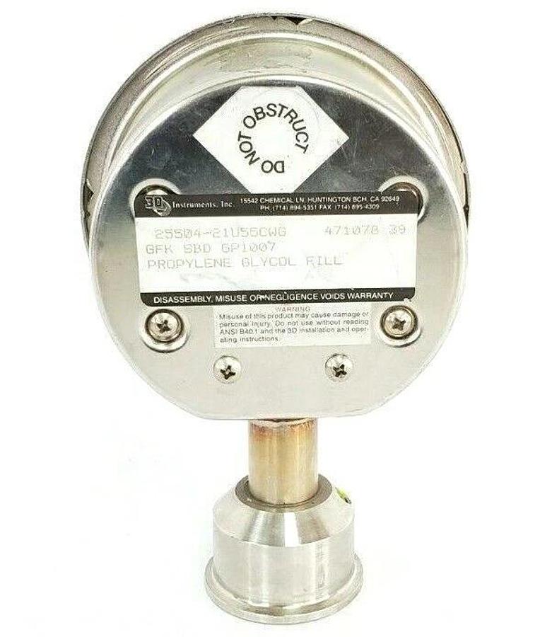 Used 3D INSTRUMENTS 25504-21U55CWG PRESSURE GAUGE, GFK SBD GP1007, 471078 39, 0-15PSI