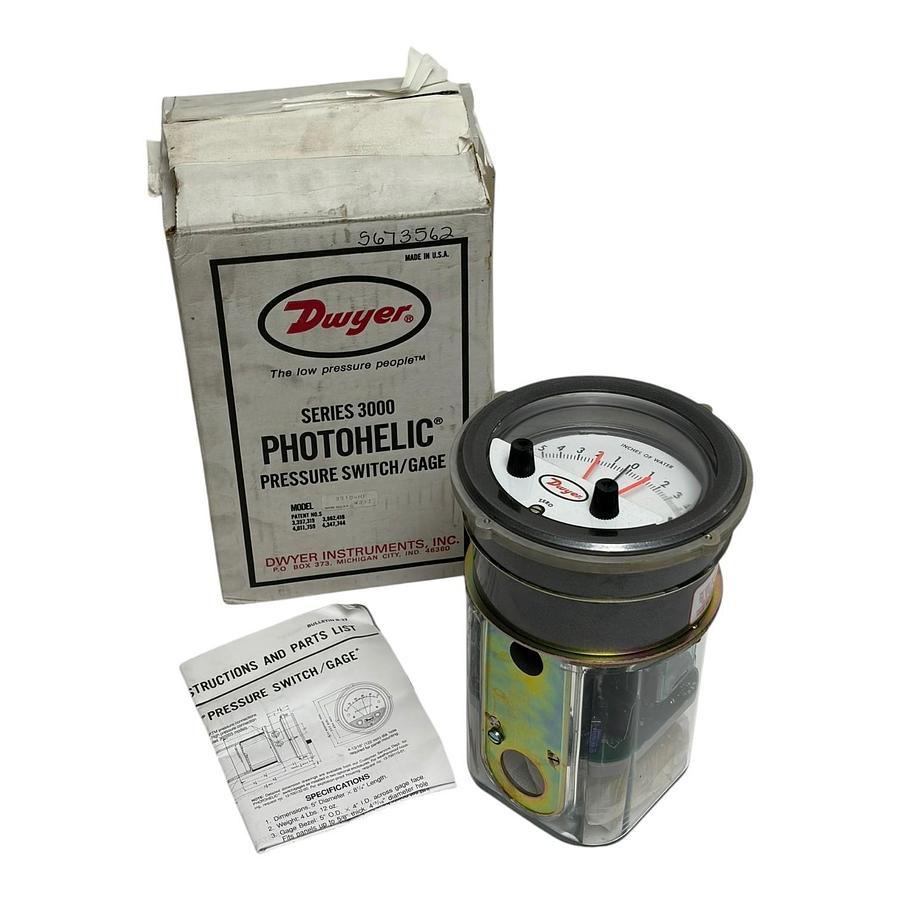 Used Dwyer 3310-HP Photohelic Pressure Switch Gage 5-0-5 Inches Water New Surplus