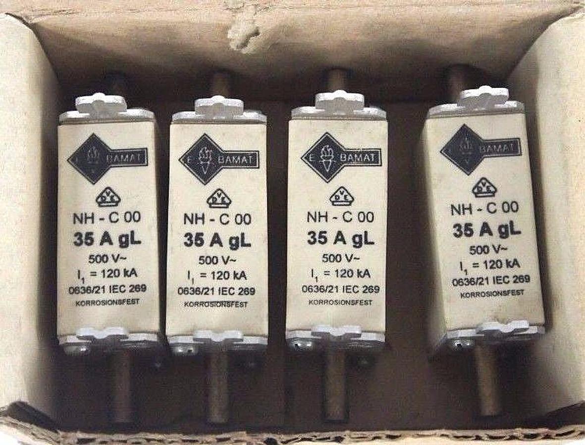 Used BOX OF 4 NEW BAMAT NH-C00-35A FUSES 500V, 35A, NHC0035A
