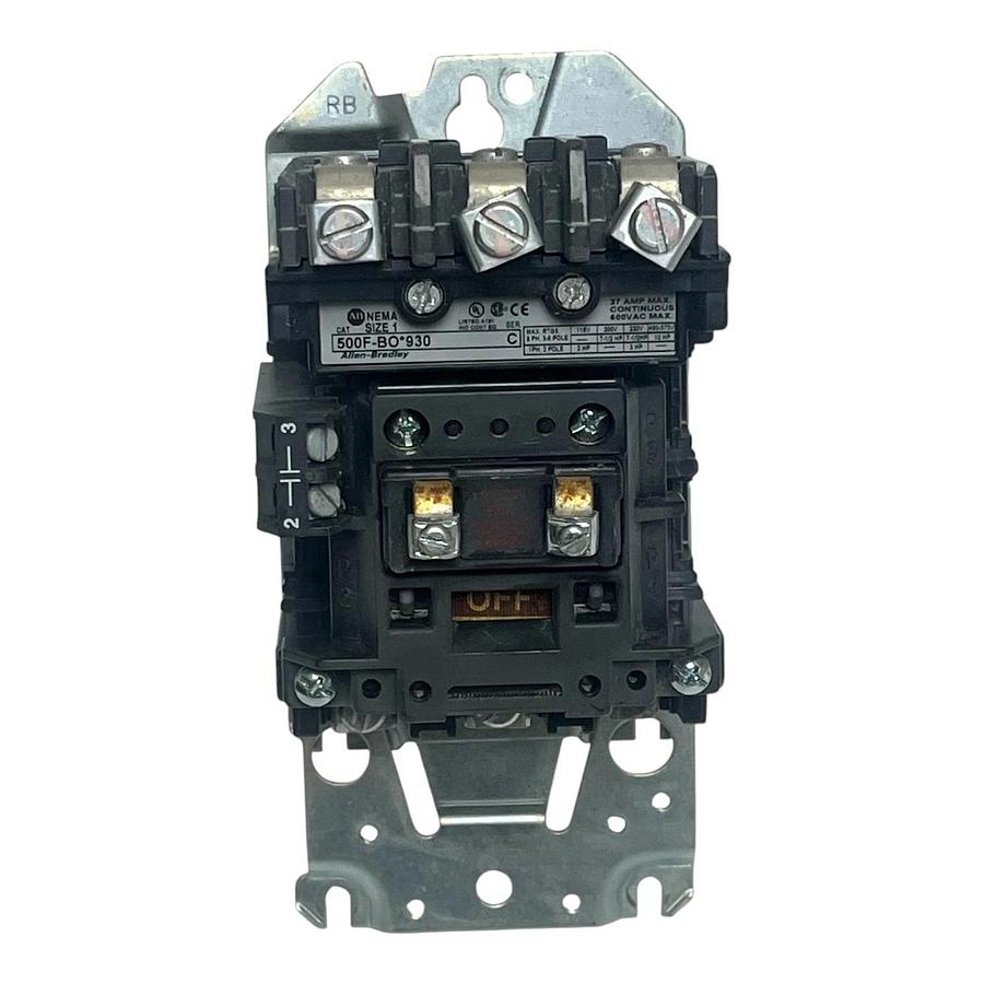 Used Allen-Bradley 500F-BO*930 Series C Top-Wired Reversing Contactor Size 1 120V