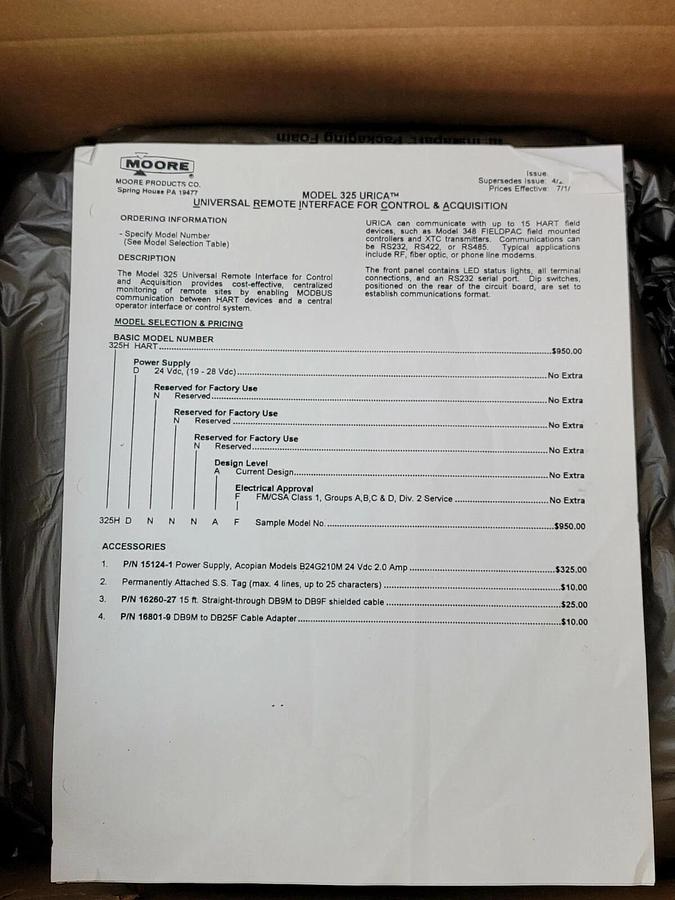 NIB MOORE INDUSTRIES 325HDNNNAF UNIVERSAL REMOTE INTERFACE B/M: 16260-29/4TC