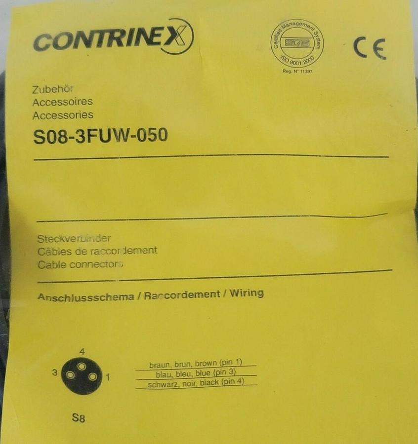 NEW CONTRINEX S08-3FUW-050 PICO M8 STANDARD CORDSET 5M LENGTH S083FUW050