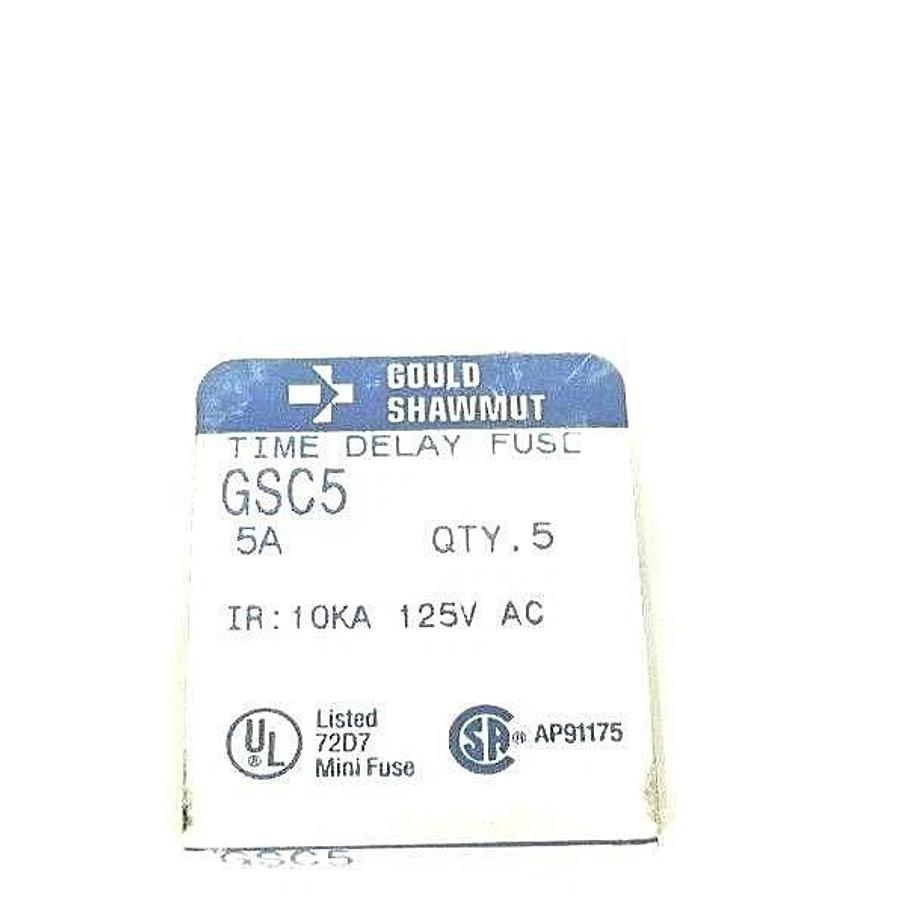 Used BOX OF 100 NEW GOULD SHAWMUT GSC5 TIME DELAY FUSES 125V, 5AMP