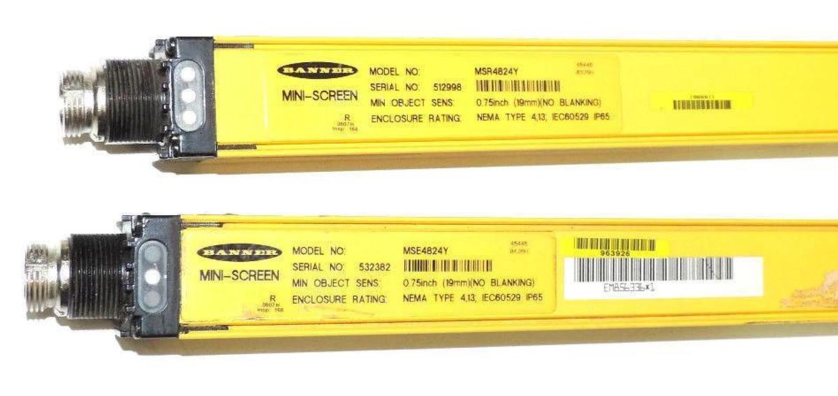 Used BANNER MSE4824Y AND MSR4824Y LIGHT CURTAIN SET MIN OBJECT SENS: 0.75''
