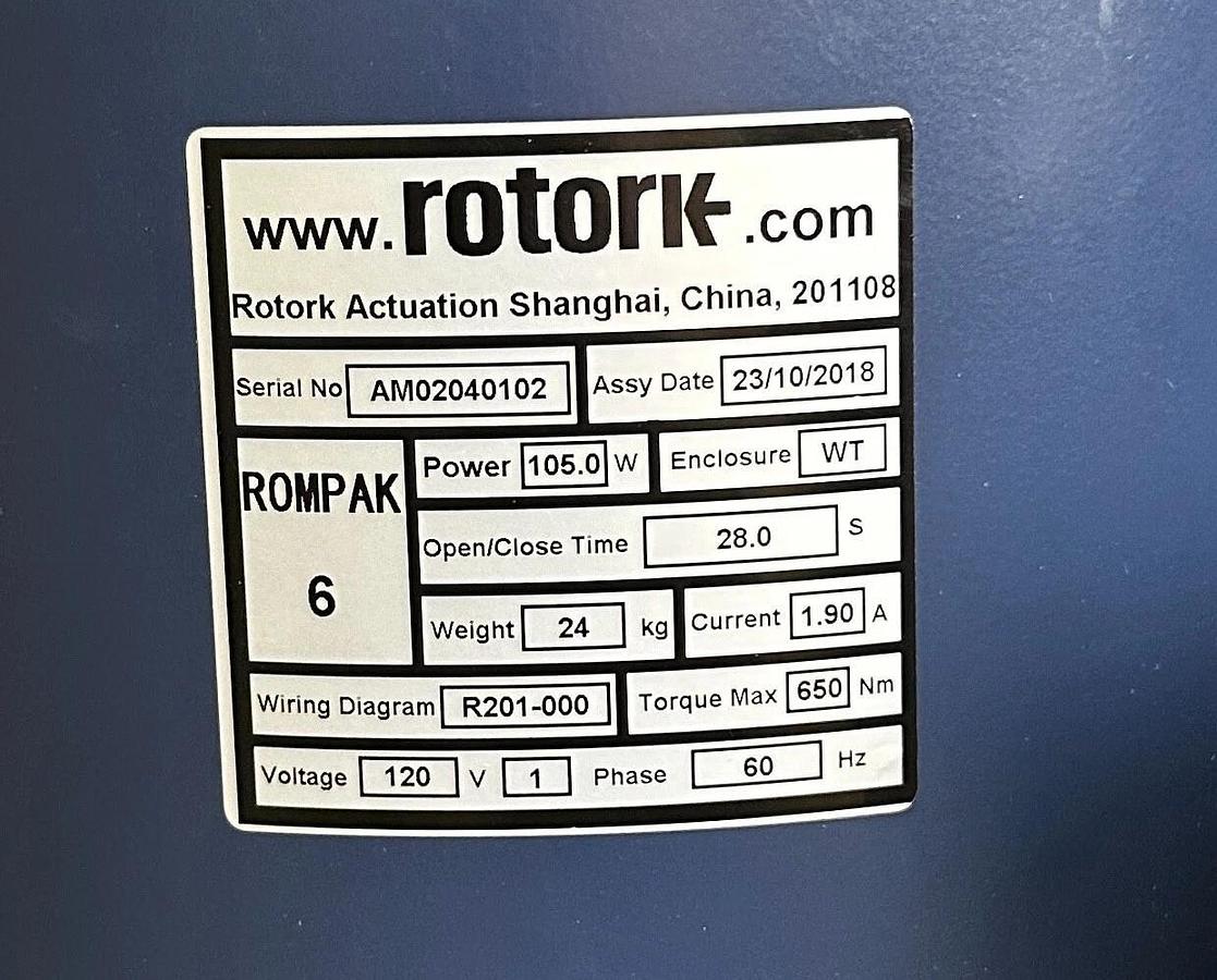 Used ROTORK ROMpak 6 ELECTRIC VALVE ACTUATOR SIZE 6 120V 1-PHASE 60Hz 105W 650Nm NSMP